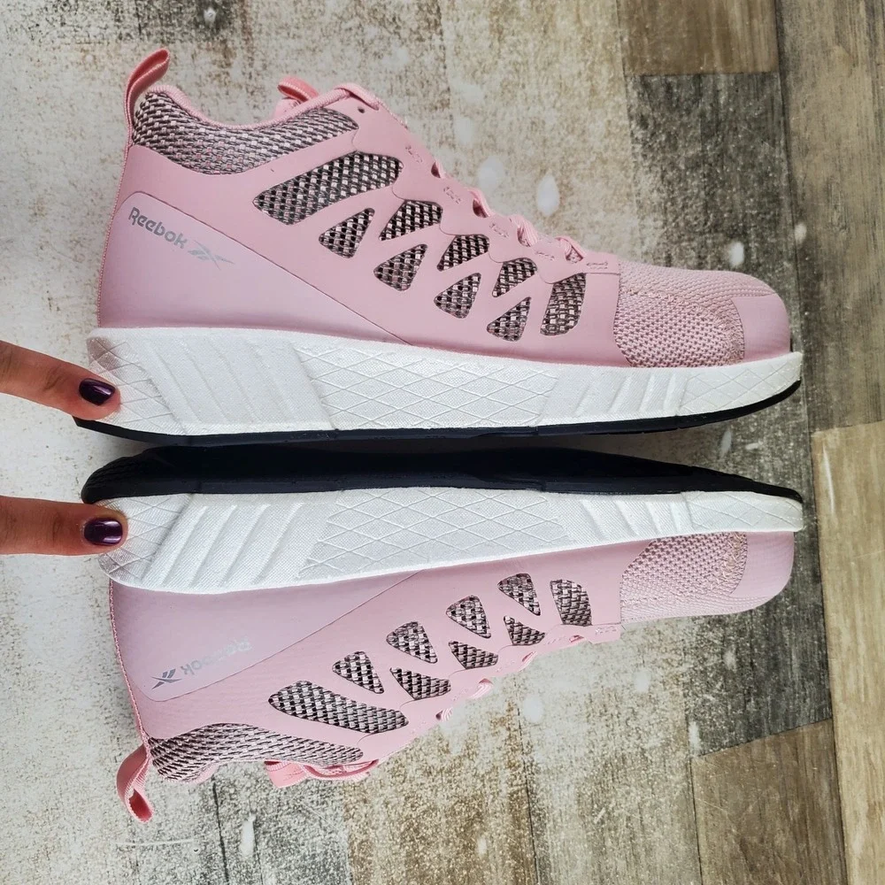 Reebok Fusion Flexweave Womens Work Boots Sz 9 M Pink Comp Toe Mid-Cut Lace Up